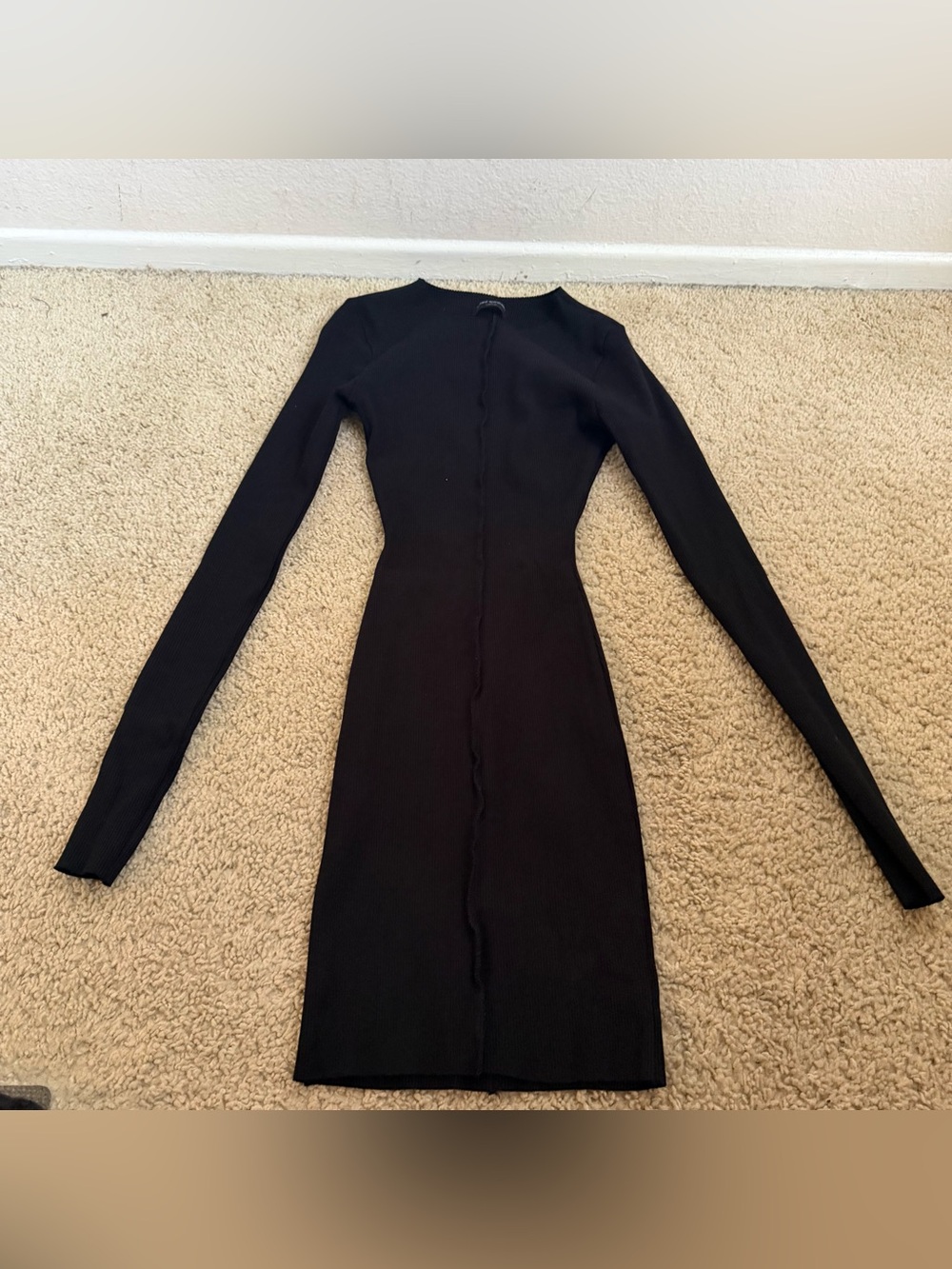 naked wardrobe Black Long-Sleeve Ribbed Bodycon Midi Dress
